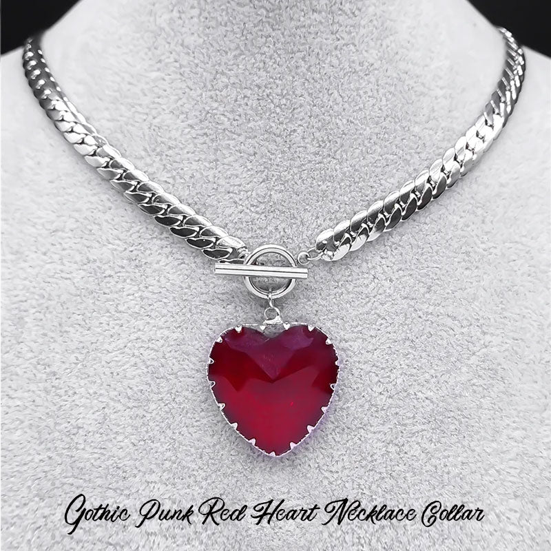 Gothic Punk Red Heart Necklace Collar