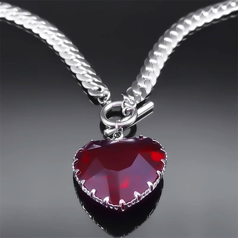 Gothic Punk Red Heart Necklace Collar