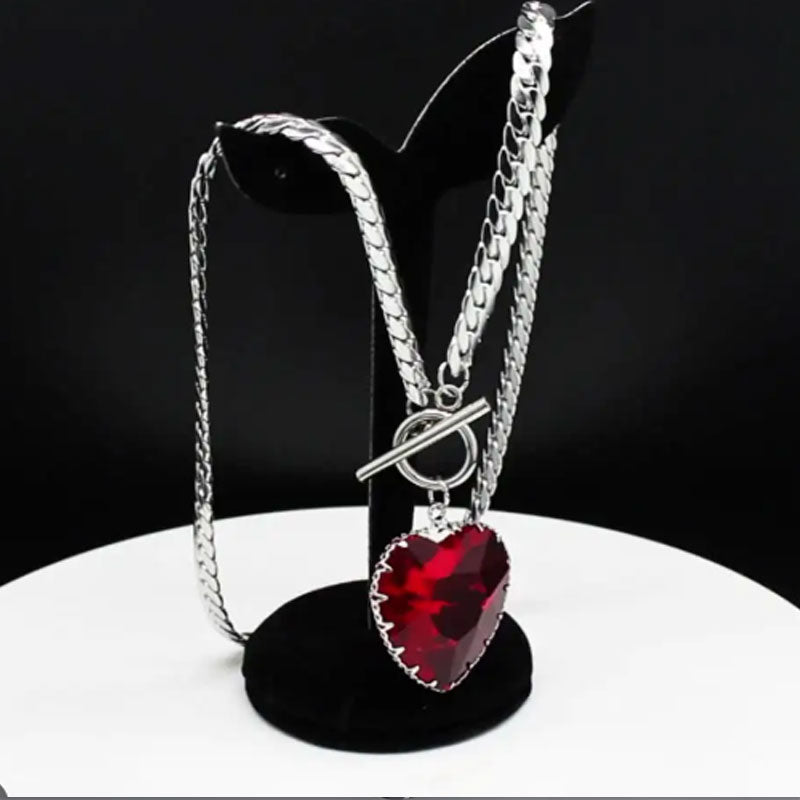 Gothic Punk Red Heart Necklace Collar