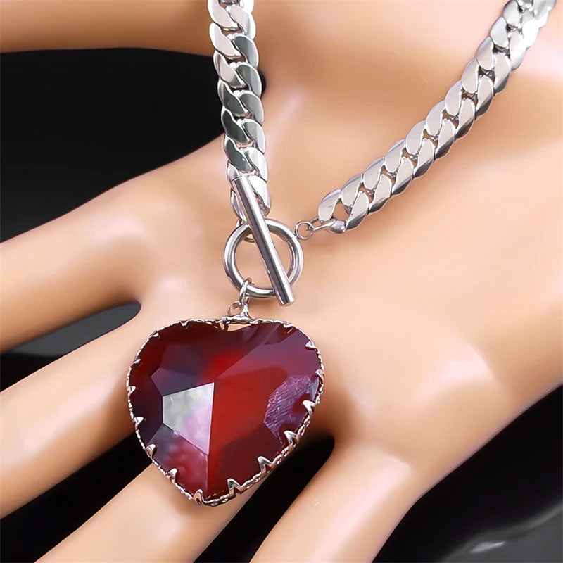 Gothic Punk Red Heart Necklace Collar