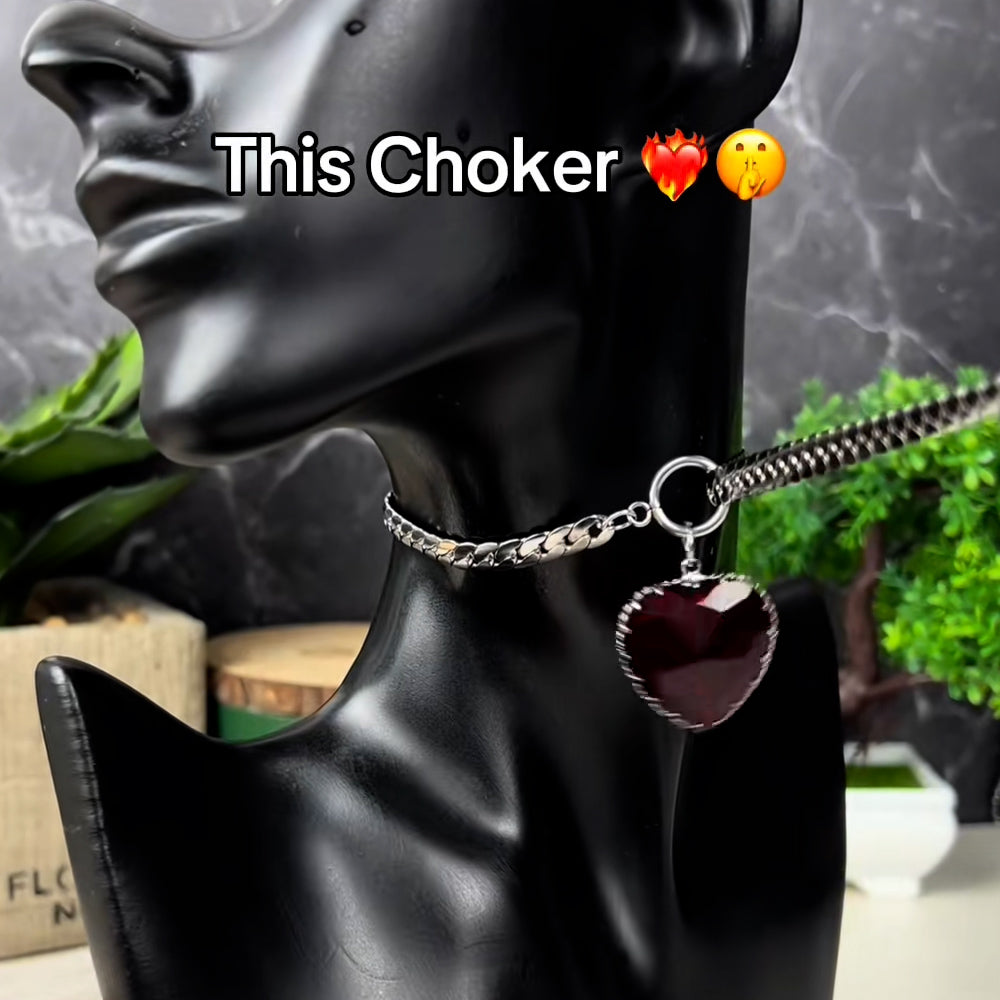 Gothic Punk Red Heart Necklace Collar