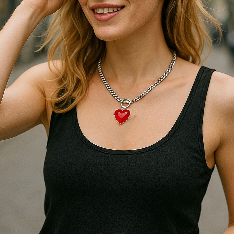 Gothic Punk Red Heart Necklace Collar