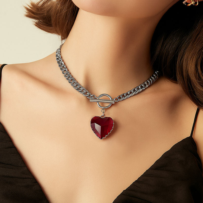 Gothic Punk Red Heart Necklace Collar