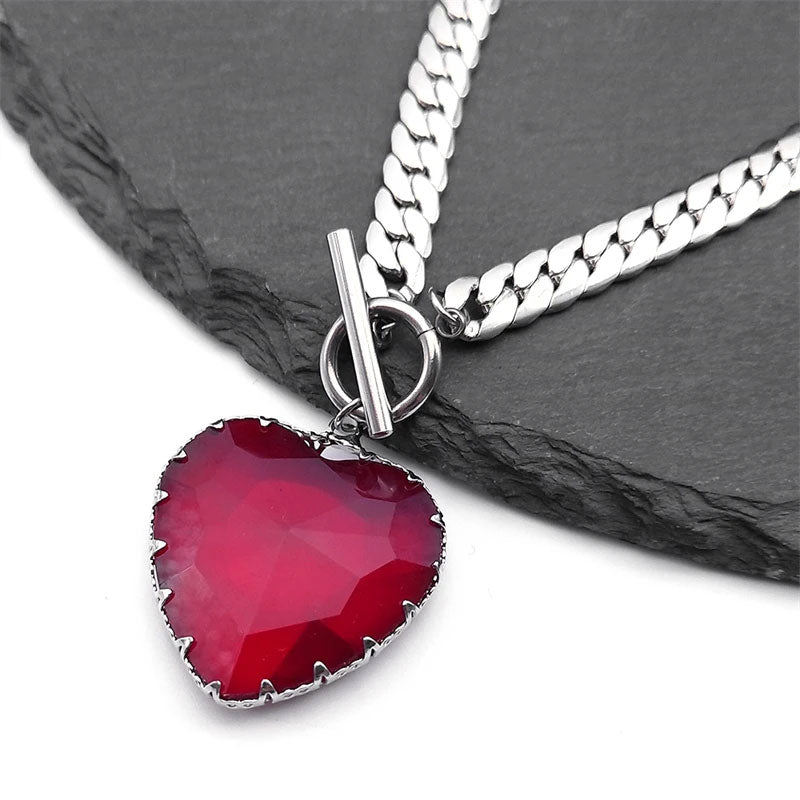 Gothic Punk Red Heart Necklace Collar